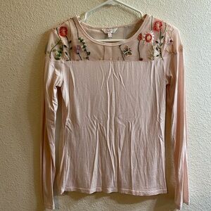 Pink Long Sleeve Flower Accent Shirt